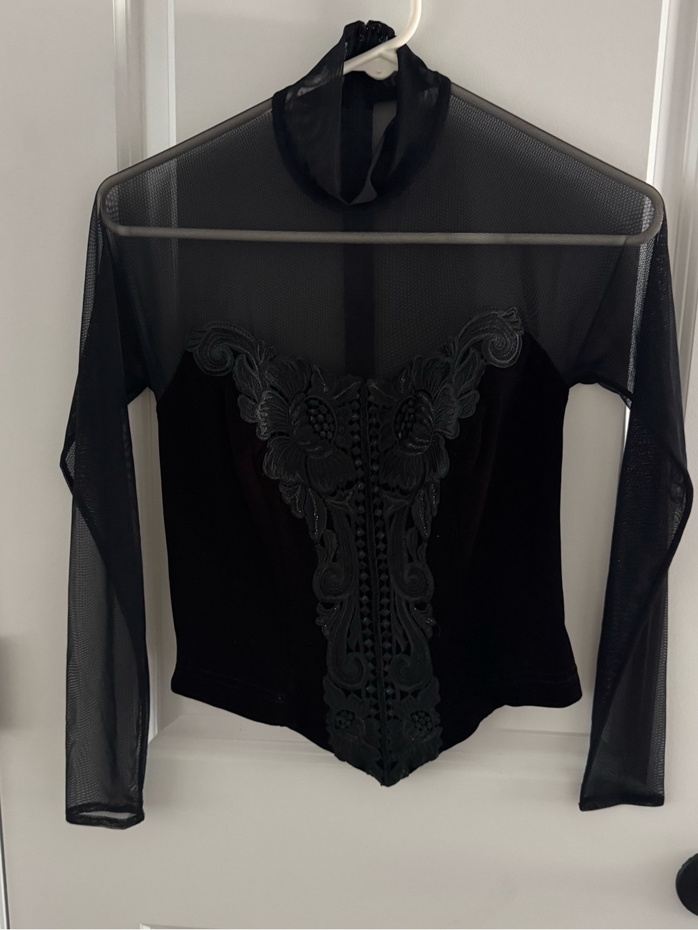 Vintage Cache Black Mesh-Sleeve Corset Top